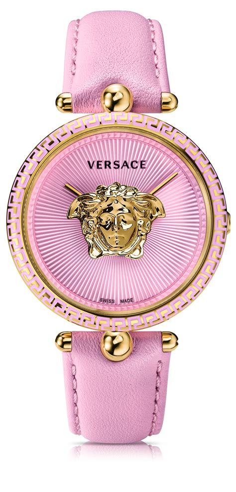 versace ladies watch silver round with leather band|versace palazzo watch.